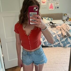 Adika women’s cropped button up orange tee